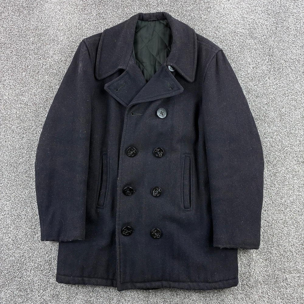 US Navy WW2 Wool Pea Coat Reproduction Double Breasted Anchor Buttons Medium